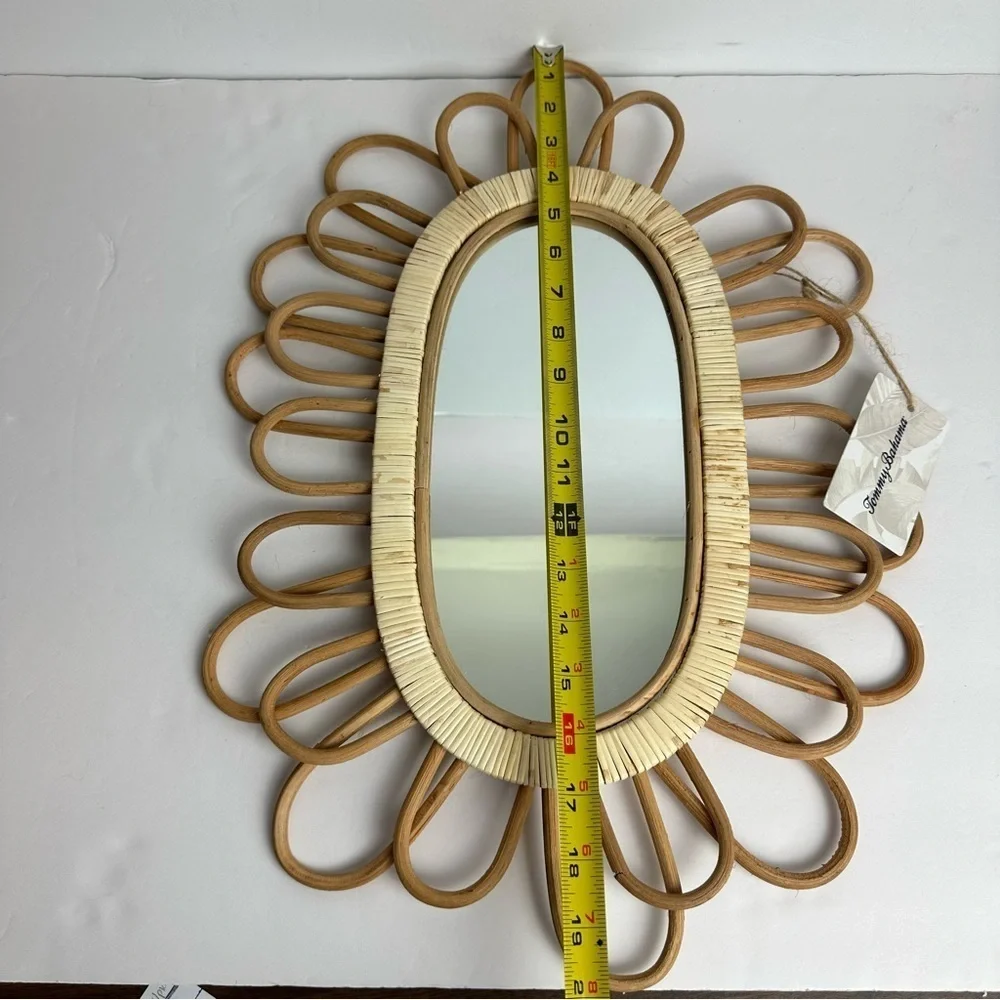 Tommy Bahama Wicker Oval Mirror Bohemian Boho NEW tan beach hippie decor floral